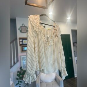 Anthropologie Cream Ruffled Peasant Top